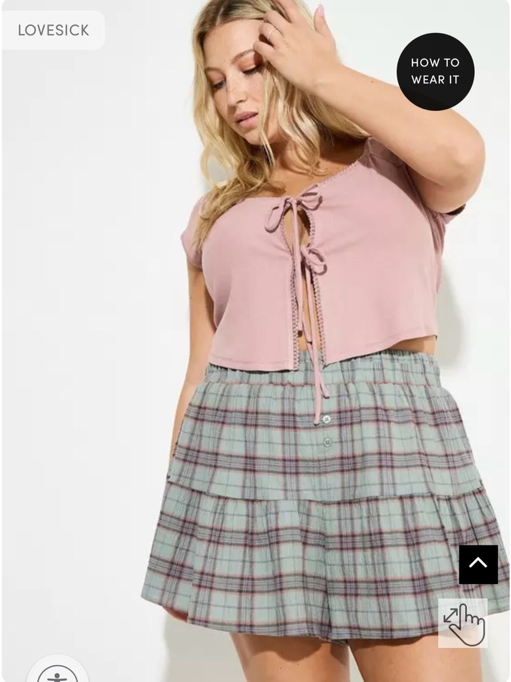 Torrid LoveSick Swingy Tiered Skort, Greenleaf Plaid, Size 2 (2X 18-20), NWT - Picture 4 of 7